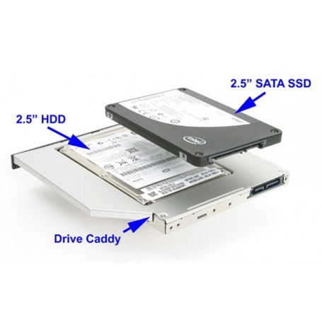 Rack Slim 9.5mm pour disque dur supplémentaire à la place du DVD SATA